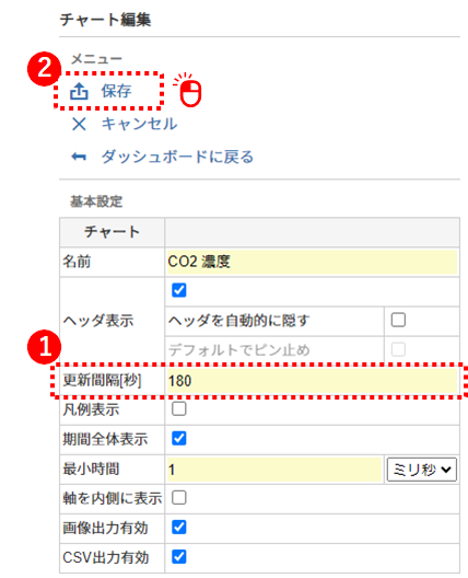 チャートの更新間隔を設定する