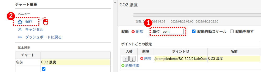 縦軸の単位を設定する