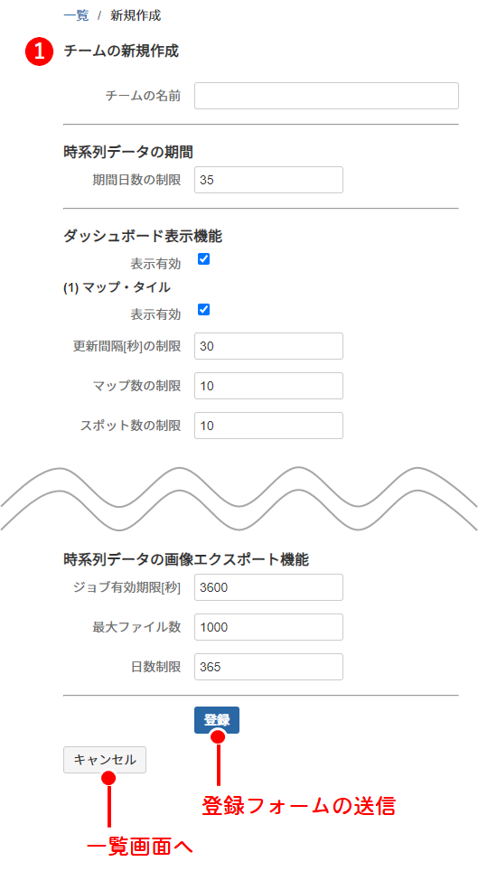 チームの新規作成画面