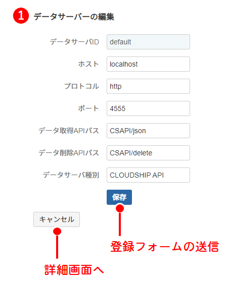 データサーバの編集画面