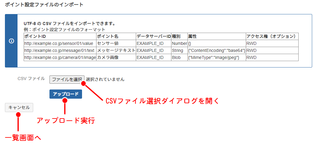 ポイントのインポート画面