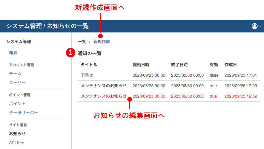 通知の一覧画面