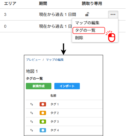 タグ一覧を開く